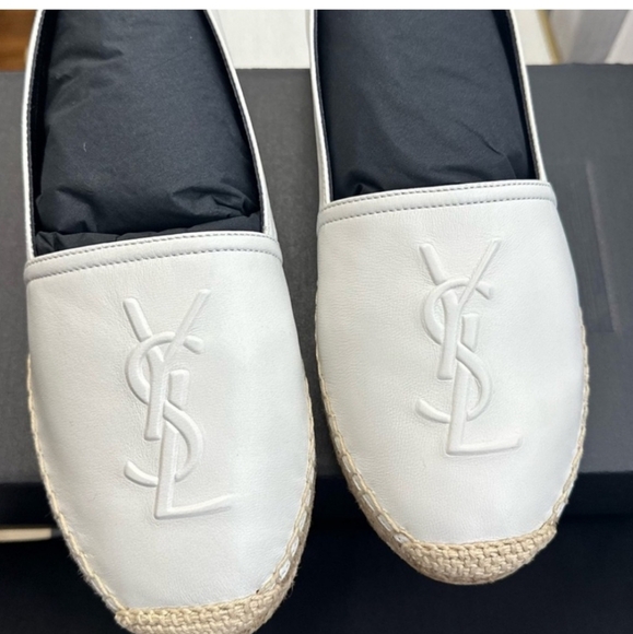 NIB YSL SAINT LAURENT White Monogram tonal leather espadrilles 36 - Picture 4 of 10